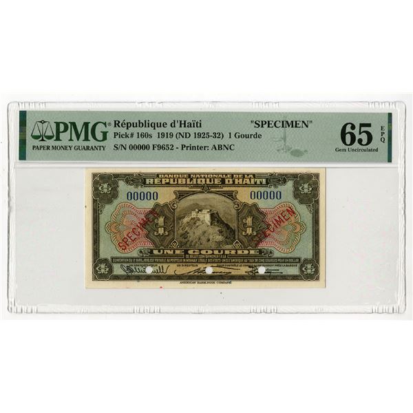 Haiti. Banque Nationale de la Republique d'Haiti, 1919 (ND 1925-32), Specimen Banknote.