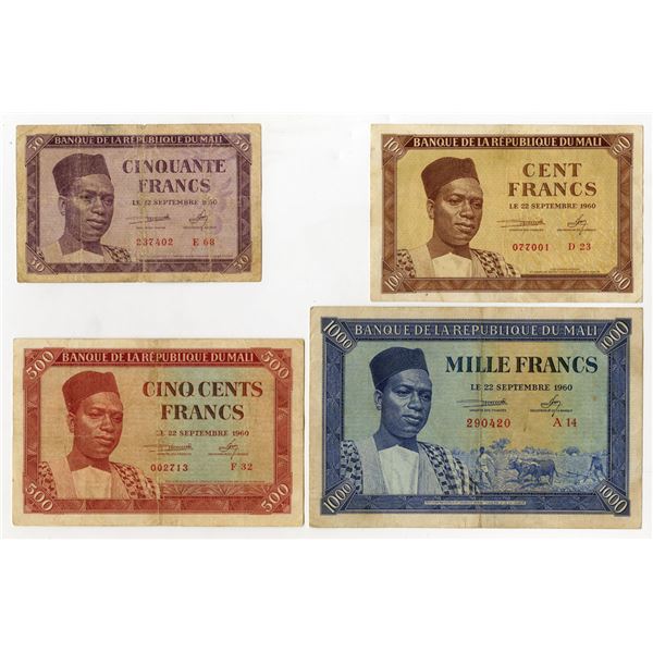 Banque de la Republique du Mali, 1960, Assortment of Issued Banknotes