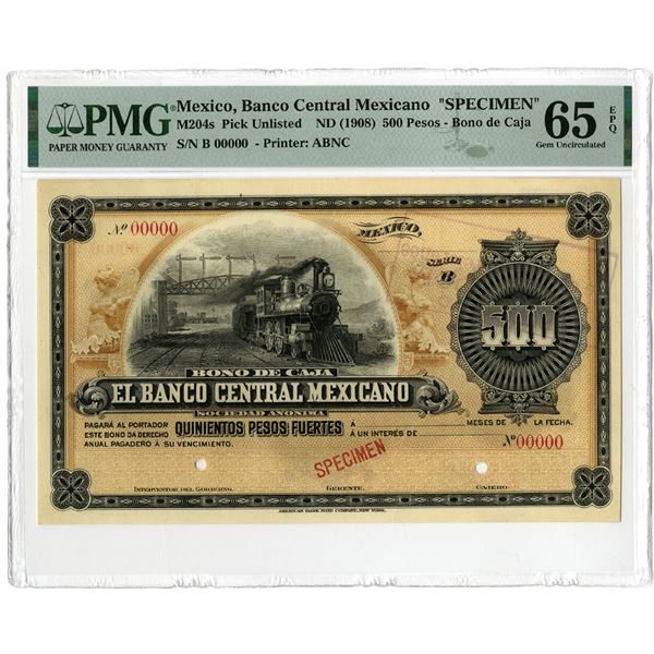 Bono de Caja Banco Central Mexicano, 1900, Specimen Banknote.