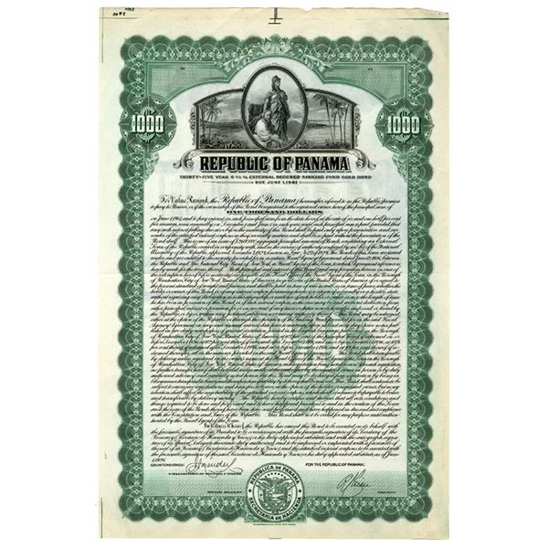Panama. Republic of Panama, 1926, Specimen  $1000 External Gold Coupon Bond