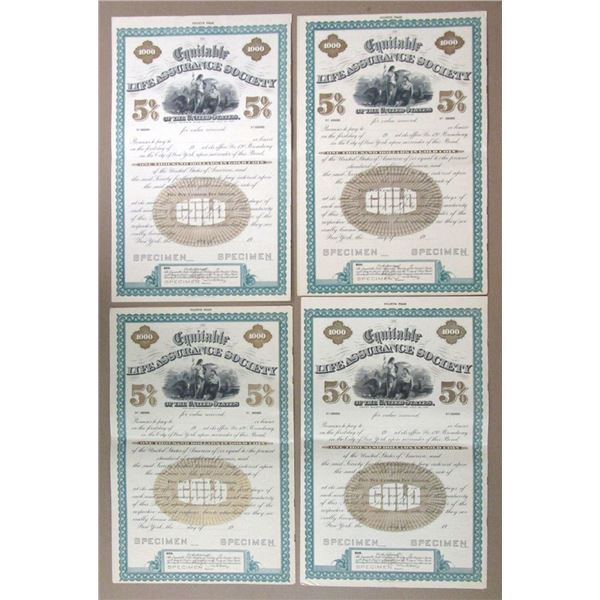 Equitable Life Assurance Society, ND (1900-1920) Assortment of Specimen Insurance Policy Bonds