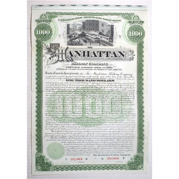 Manhattan Railway Co., 1890, Specimen Gold Coupon Bond