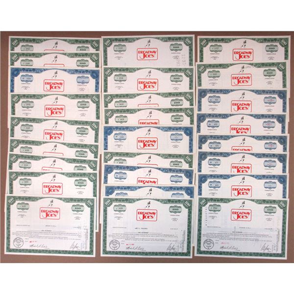 Broadway Joe's Inc., 1969 to 1970, I/C Stock Certificates