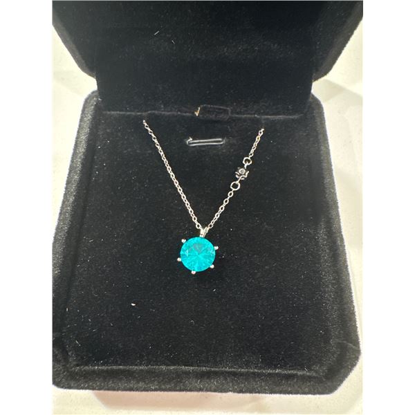 New sterling silver to CT lab created parababsolitaire necklace mounted in 925 sterling silver with