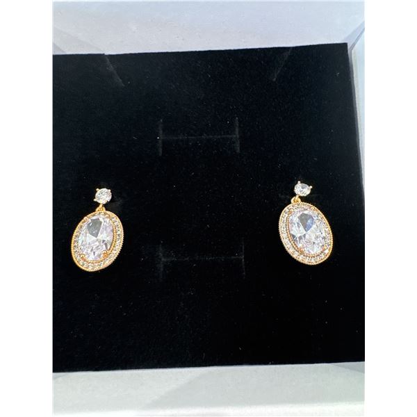 New 18K gold plated 4CT Oval Cut Lab created white sapphire dangle earrings