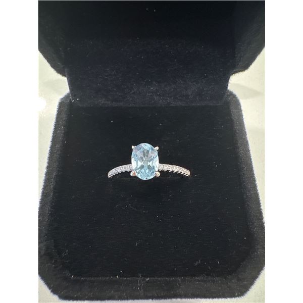 New Sterling Silver 1CT Topaz Swiss Blue Topaz Channel Ring resizable mounted in 925 Sterling Silve