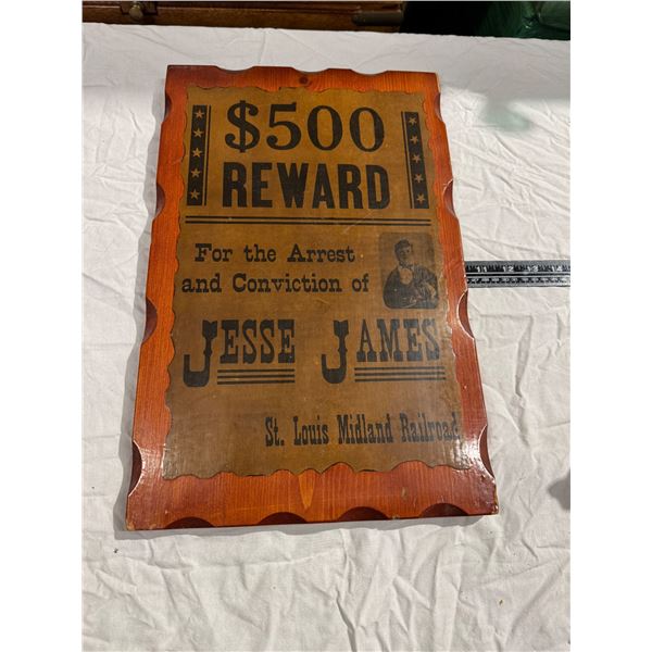 Jesse James $500 reward decor sign