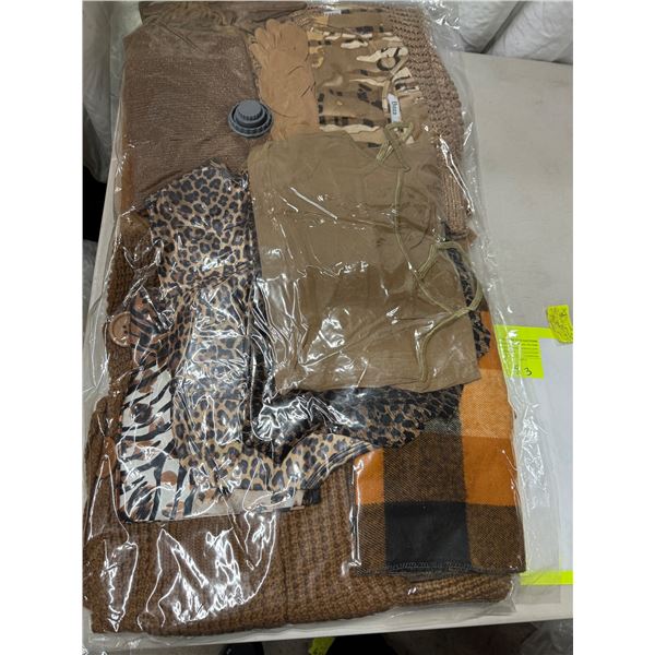 Assorted tops, scarves, gloves, medium