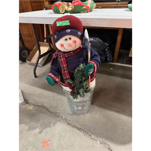 Snowman 30 inches tall in bucket