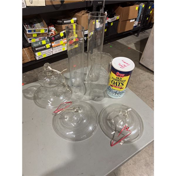 Vases lantern, flute, and other glass items