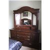 Image 1 : **Two Piece Dresser & Mirrored Hutch: (4) Drawers, (2) Doors - 64" x 17" x 78" Tall w/Mirrored Hutch