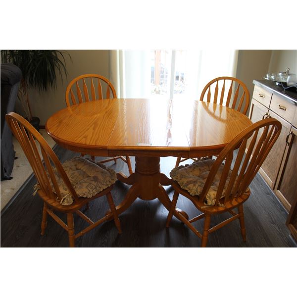 **Oak Dining Table w/Leaf & Four Chairs: Table Measurements: 60" x 30" x 42" (With Leaf)  / 42"x 30"