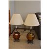 Image 1 : **(2) Vintage Amber Glass Style End Table Lamps - Works - 34" x 17"