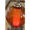 Image 7 : **(2) Vintage Amber Glass Style End Table Lamps - Works - 34" x 17"