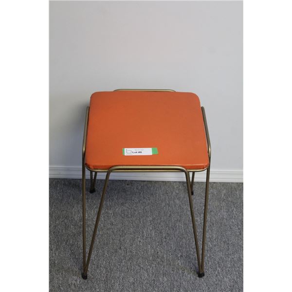 **Vintage Metal & Upholstery Stool - 16" x 14"