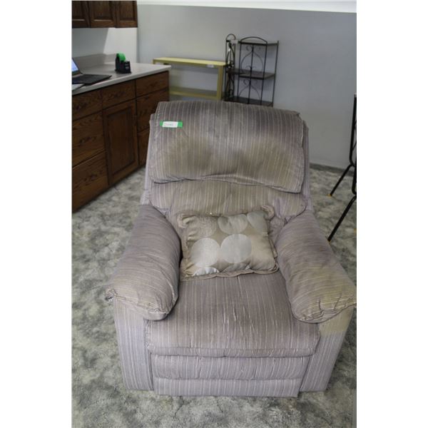 **Grey Striped Recliner Chair - Works