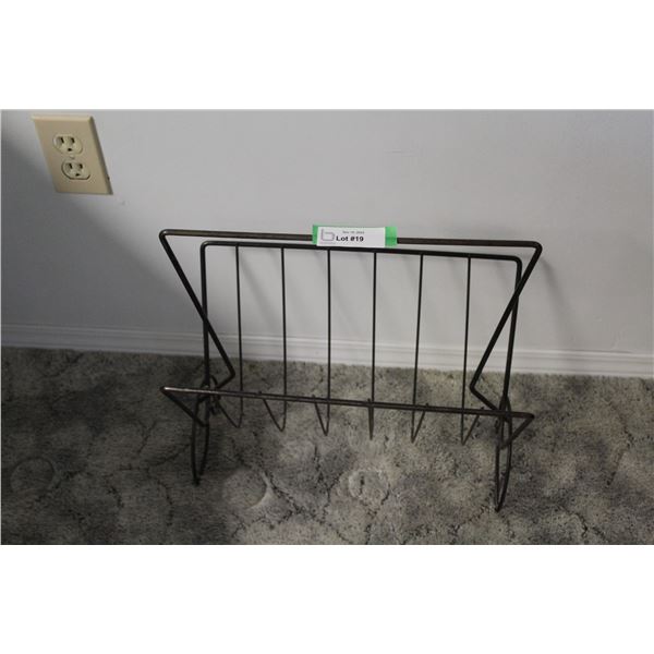 **Vintage Black Metal Magazine Rack - 16" x 15" x 9"