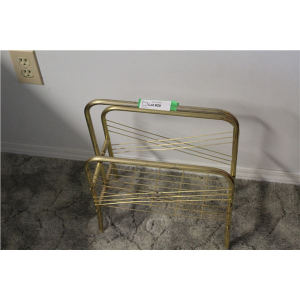 **Vintage Gold Metal Magazine Rack - 14" x 17" x 7"