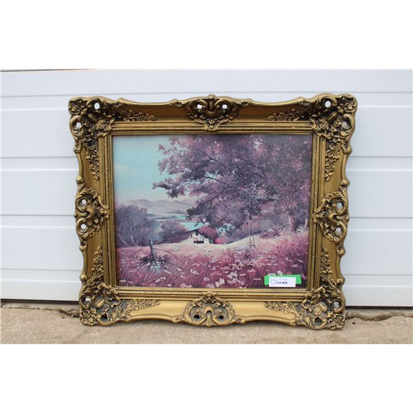 **Ornate Framed Farm Yard Scene Picture - 26" x 22"