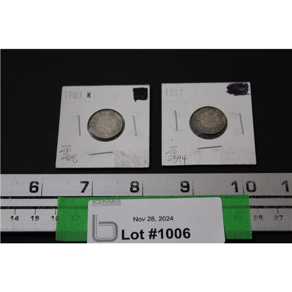 (2) Canadian Ten Cent Coins: 1903 & 1917