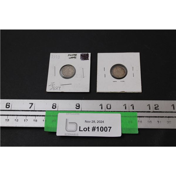 (2) Canadian Five Cent Coins: 1910 & 1917