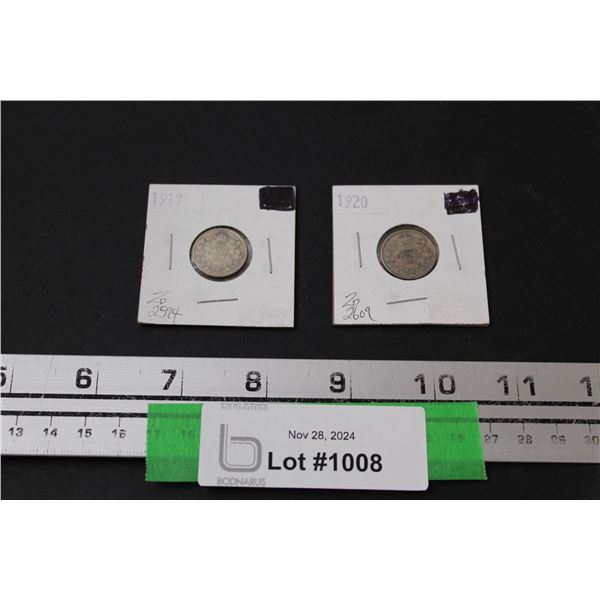 (2) Canadian Ten Cent Coins: 1920 & 1917