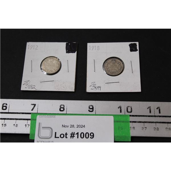 (2) Canadian Ten Cent Coins: 1912 & 1918