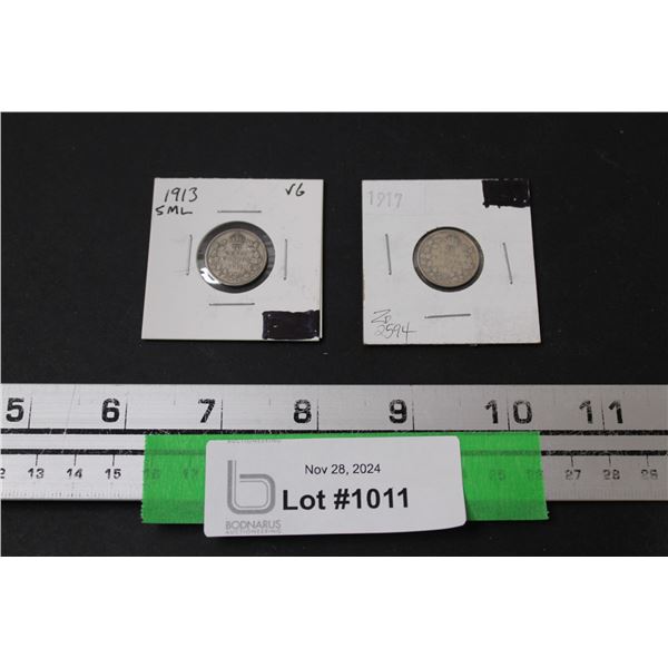(2) Canadian Ten Cent Coins: 1913 & 1917