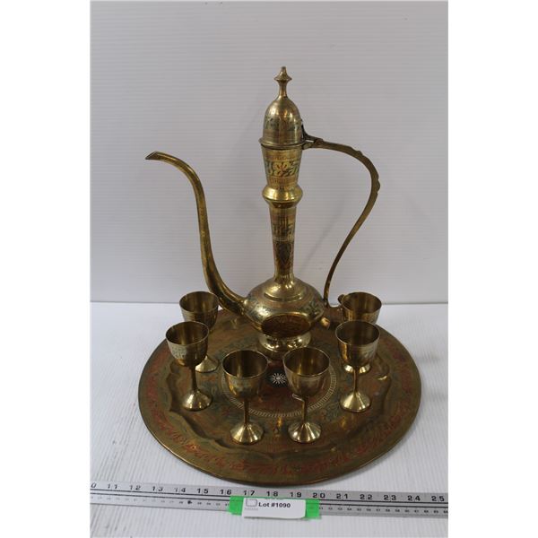 Antique Ornate Brass Middle Eastern Tea Set