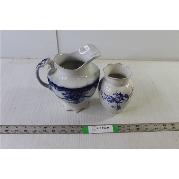 Pitcher (Cracked)and Vase - Blue Flow
