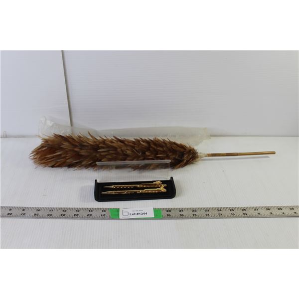 Vintage Feather Duster & Pen Set