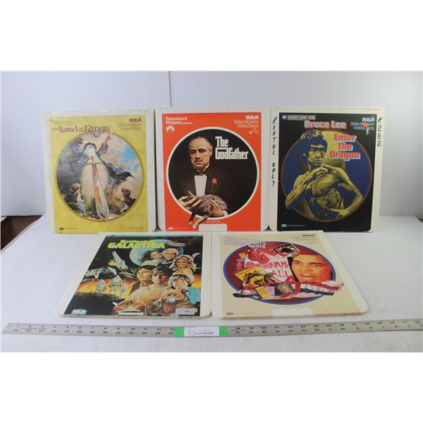 (5) RCA Video Discs- Battlestar Galactica, Muhammed Ali, Bruce Lee, Lord of the Rings, Godfather