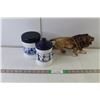 Image 1 : (2) Dutch Glass Canisters & Lion Figurine