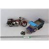 Image 1 : Plastic Ford Dump Truck, Plastic Motorcycle- Both Damaged