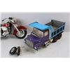 Image 3 : Plastic Ford Dump Truck, Plastic Motorcycle- Both Damaged