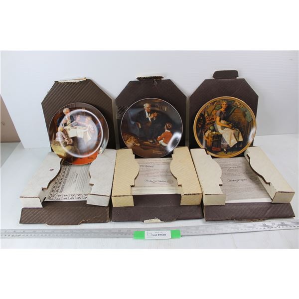 (3) Knowles Norman Rockwell Collector Plates w/ Boxes And Certificate Of Authenticity