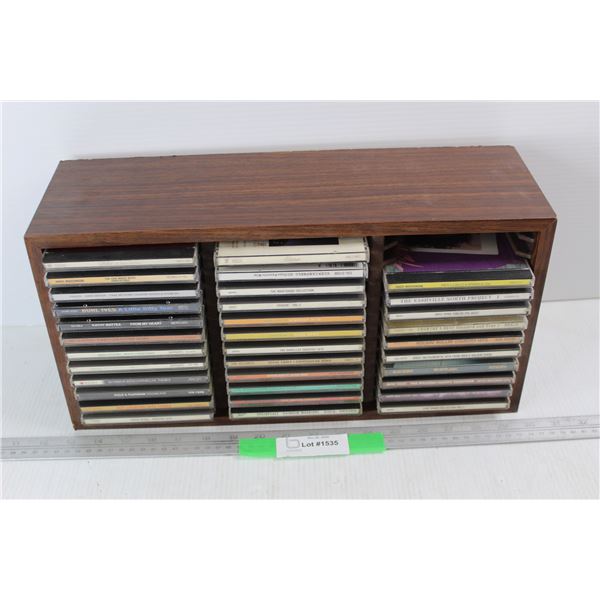 (34) Various CDs w/ Rack 17'' x 5.5'' x 9'' , Steve Earle, Chuck Berry, Misc.