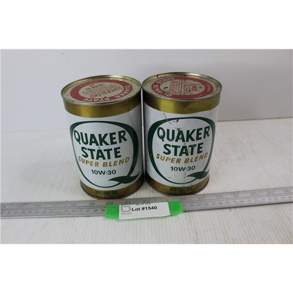 (2) 1 Litre Quaker State Super Blend 10w 30 Motor Oil Cans- Both Full