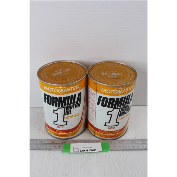 (2) 1 Litre Motomaster Formula 1 10 w 30 Motor Oil Cans- Both Full
