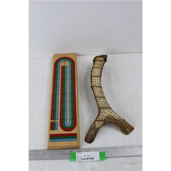 (2) Crib Boards, (1) Made From A Deer Antler