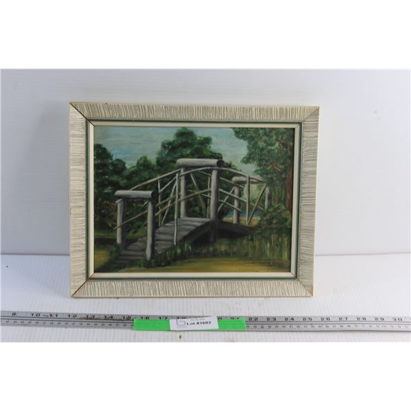 Framed Wooden Bridge Painting 14'' x 11''
