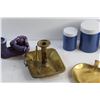 Image 6 : Brass and Ceramic Candle Holders, Storage Tins and Brass Serving Tray