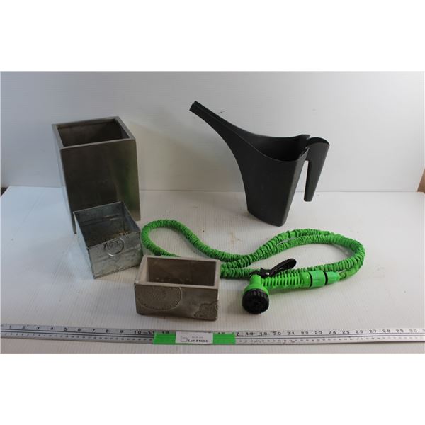 Garden Hose, Watering Can and Planters