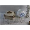 Image 3 : Glass Cups, Porcelain Statue, Milk Glass Canister Jar, Tongs, Porcelain Storage Box with Lid and Mis
