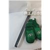 Image 6 : Moose and Garfield Ornaments, Saskatchewan Roughriders Gloves, Clothes Rack, High Boots - Size 12 an