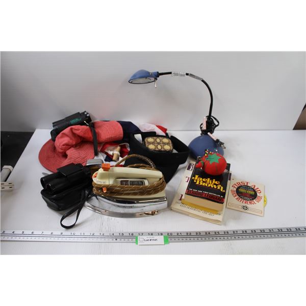 Desk Lamp - Working, Iron, Books, Pin Cushion, Tape Measure, Scissors, (2) Binoculars, Hats, Flag, P