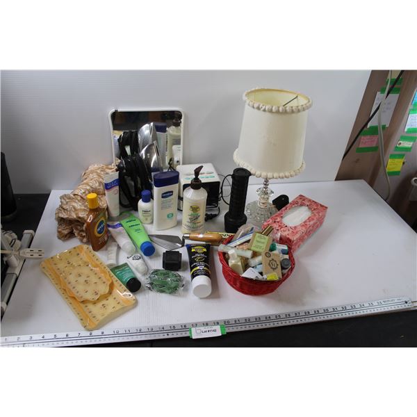 Desk Lamp - Working, Radio Alarm - Working, Iron - Working, Lotions, Flashlight, Trowel, Mirror, Kle