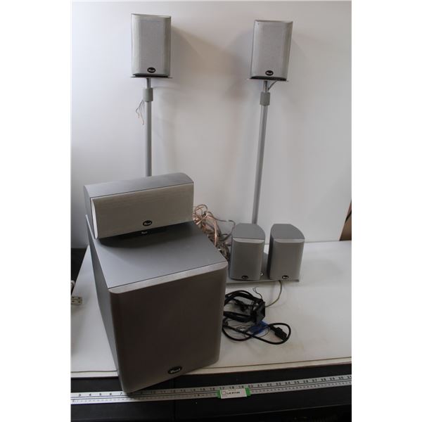 * Surround Sound Speakers: (1) Subwoofer, (1) Centre Speaker, (2) Floor Speakers, (2) Shelf Speakers