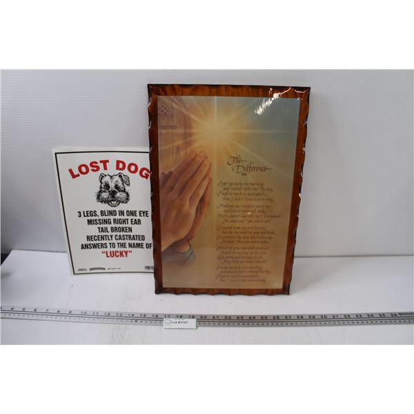 Wooden Plaque - 'The Difference'; 'Lost Dog' Poster