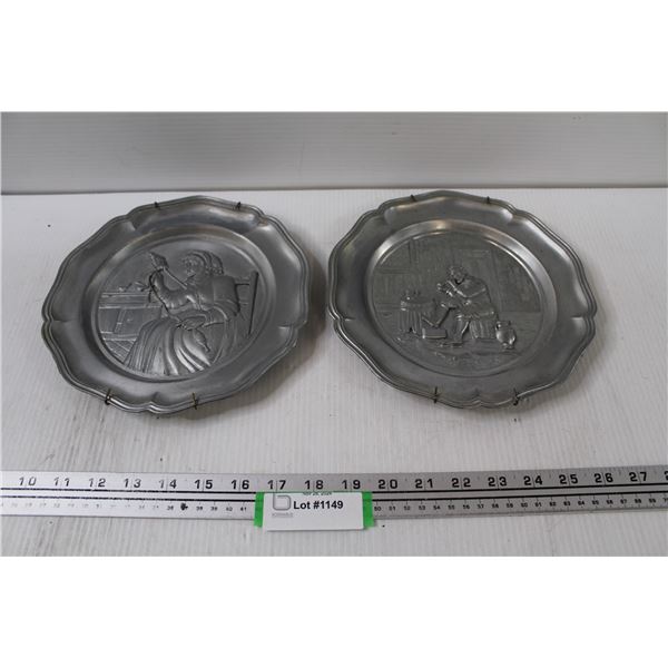 (2) Decorative Pewter Plates